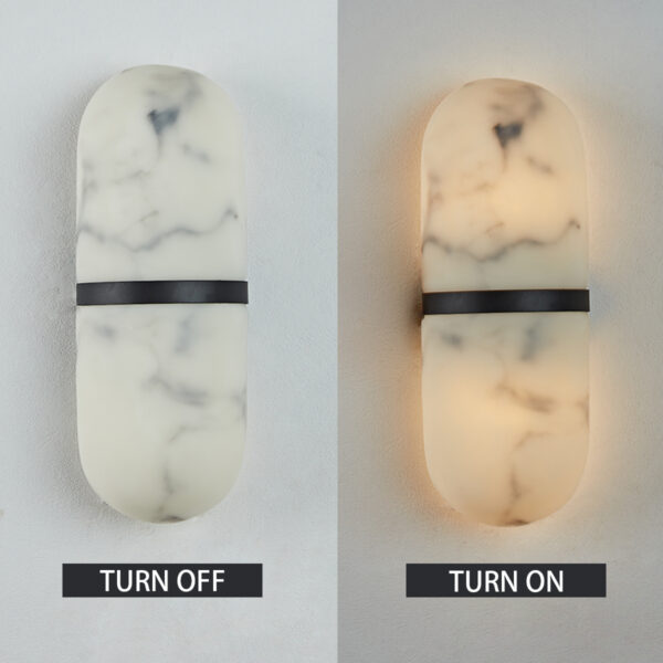 Modern Alabaster-Style Resin Wall Sconce with Metal Frame - Image 15
