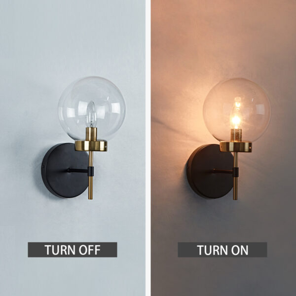 Brass Glow Mid-Century Glass Globe Wall Sconce - Image 5