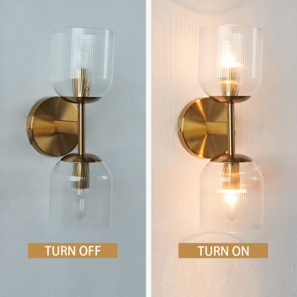 Antique Bronze Double Sconce with Ribbed Glass Shades - Image 5