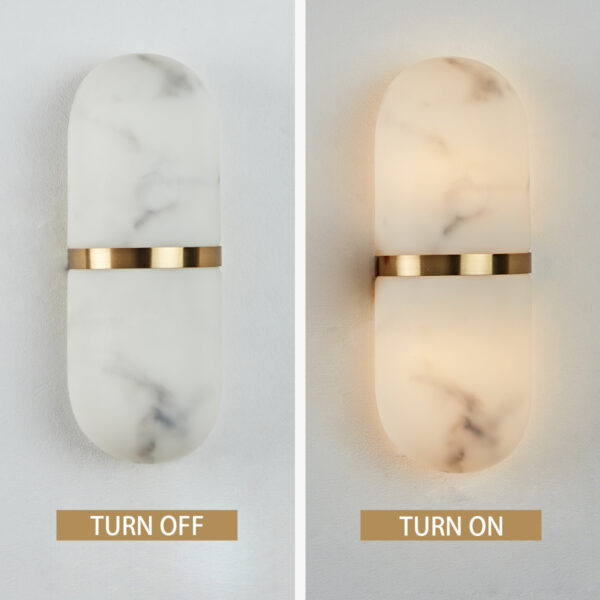 Modern Alabaster-Style Resin Wall Sconce with Metal Frame - Image 3