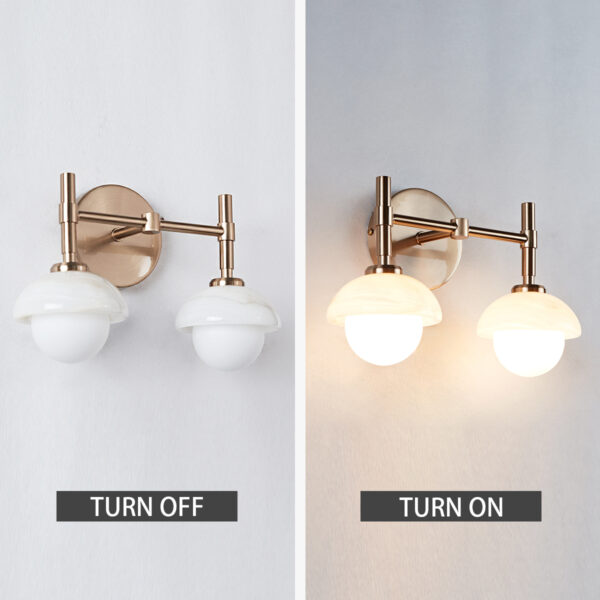 Brass Wall Sconce with Opal Glass Shade and Hand-Carved Alabaster - Image 5