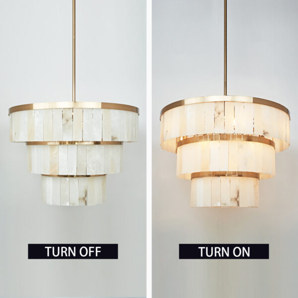 Rustic Alabaster Three-Tier Chandelier with Metal Detailing - Image 7