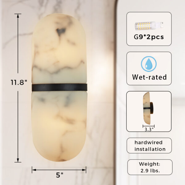 Modern Alabaster-Style Resin Wall Sconce with Metal Frame - Image 14