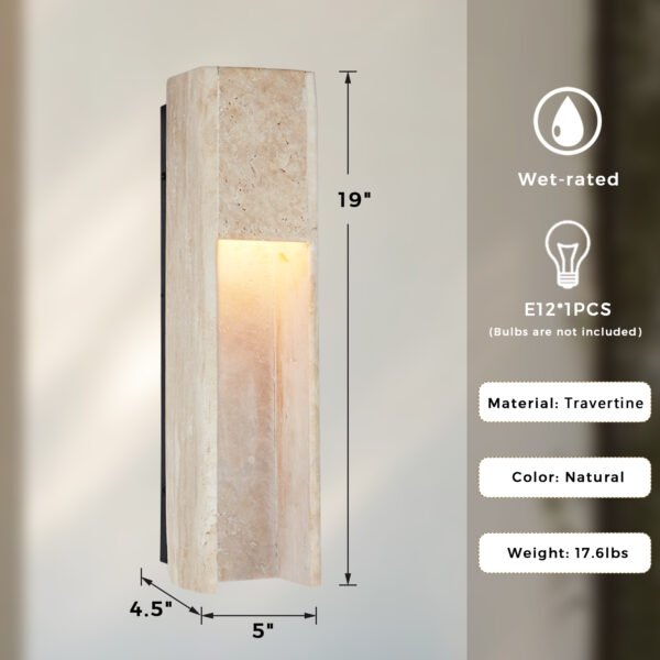 Travertine Polished Stainless Steel Canopy Outdoor Sconce - Image 2