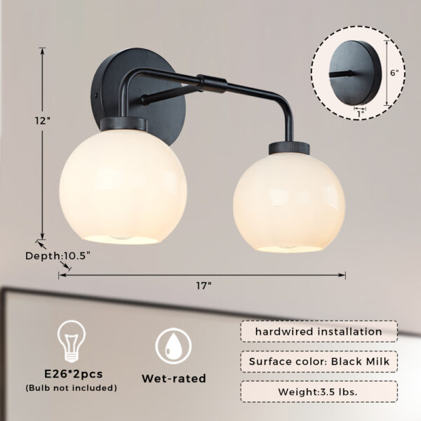 Globe Shade Matte Finish with Brass Accents Double Light Sconce - Image 2