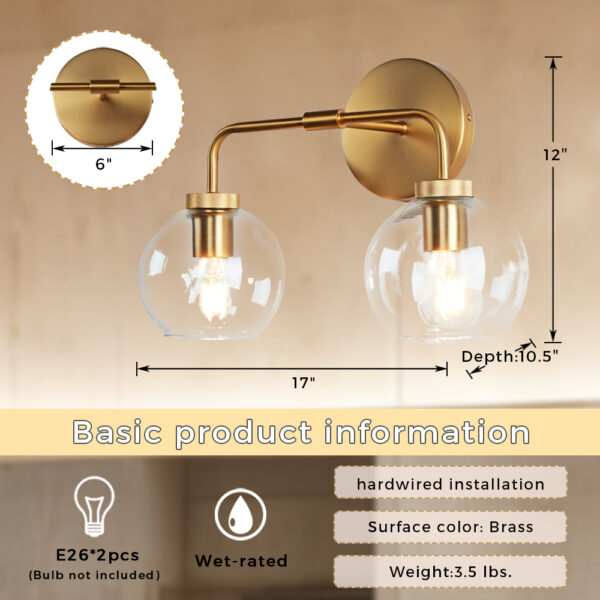 Globe Shade Matte Finish with Brass Accents Double Light Sconce - Image 41