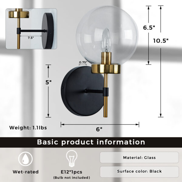 Brass Glow Mid-Century Glass Globe Wall Sconce - Image 2