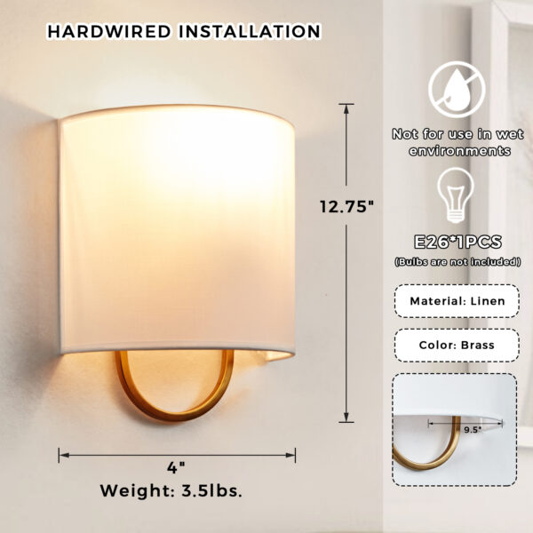 Iron Sconce with Demi-Lune Linen Shade - Image 2