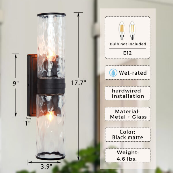Hammered Clear Glass Shades Candelabra Sconce - Image 2