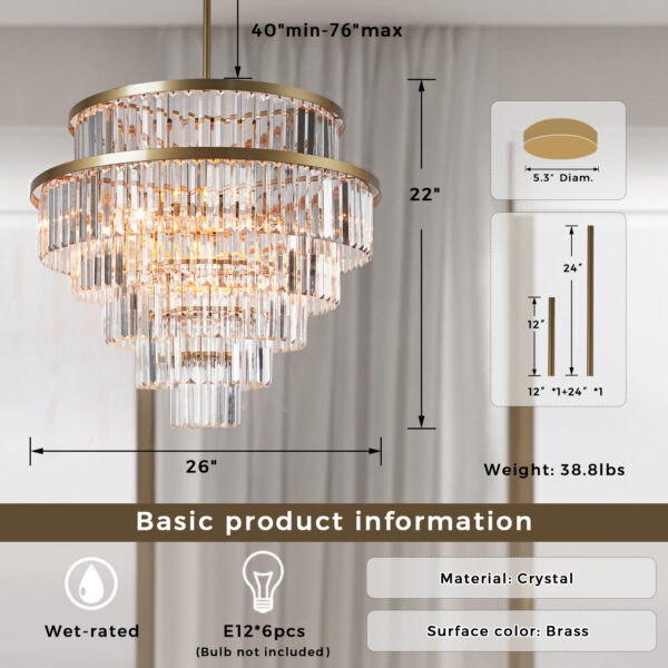 Crystal Elegance Vintage Brass Living Room Chandelier - Image 16