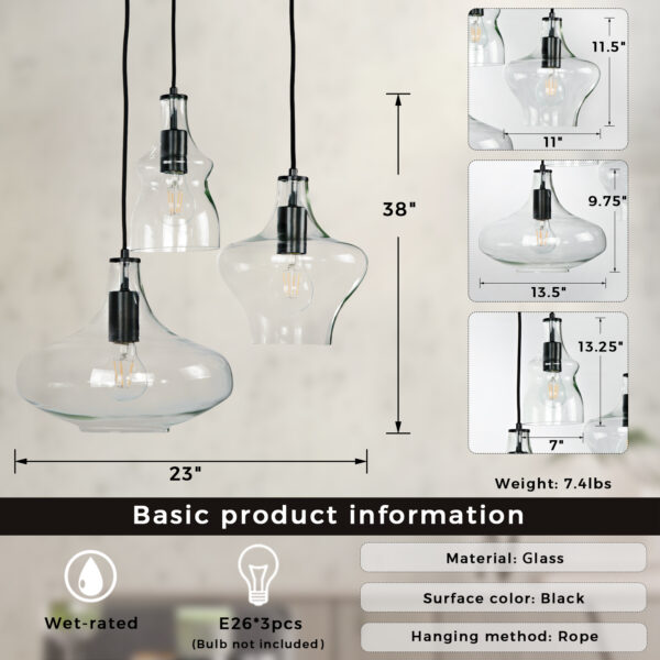 Adjustable Glass Shade Pendant Light - Image 2