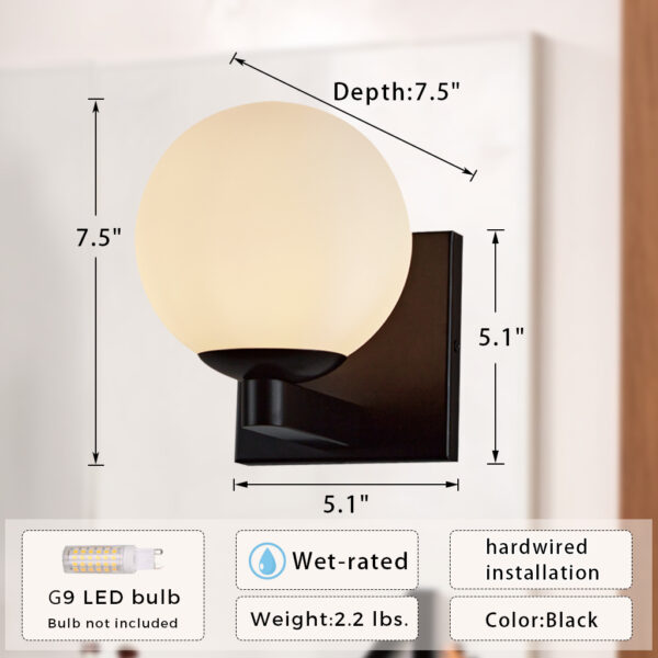 Globe Shade Matte Finish with Brass Accents Single Light Sconce - Image 2