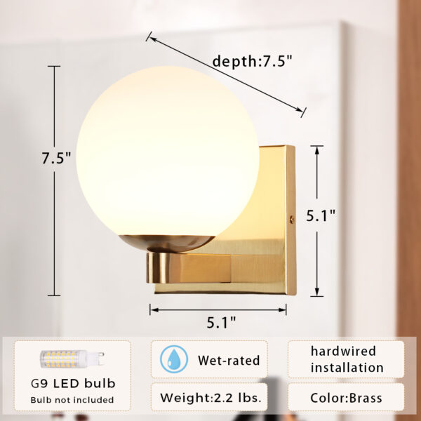 Globe Shade Matte Finish with Brass Accents Single Light Sconce - Image 23