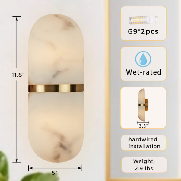 Modern Alabaster-Style Resin Wall Sconce with Metal Frame - Image 2