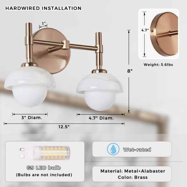 Brass Wall Sconce with Opal Glass Shade and Hand-Carved Alabaster - Image 2