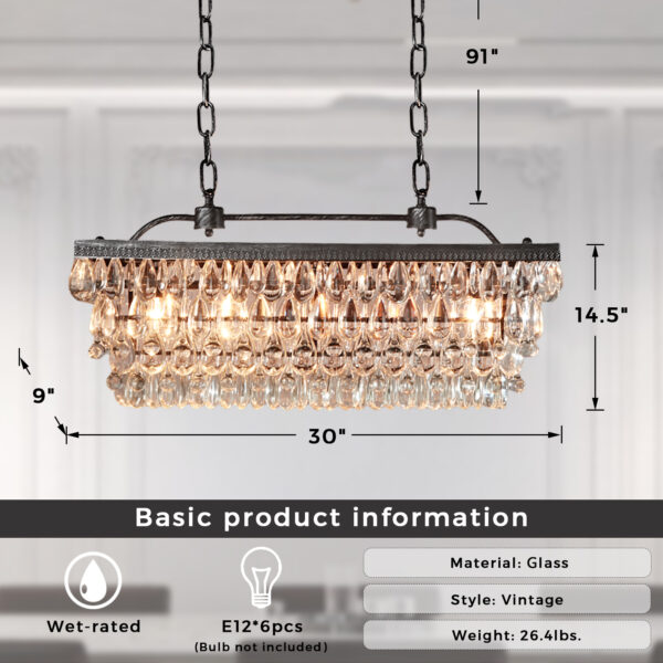 Vintage Rectangular Crystal Chandelier - Image 2
