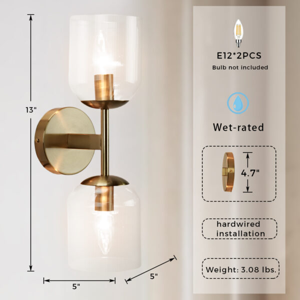 Bell-shaped Fluted Glass Double Wall Sconce - Image 2