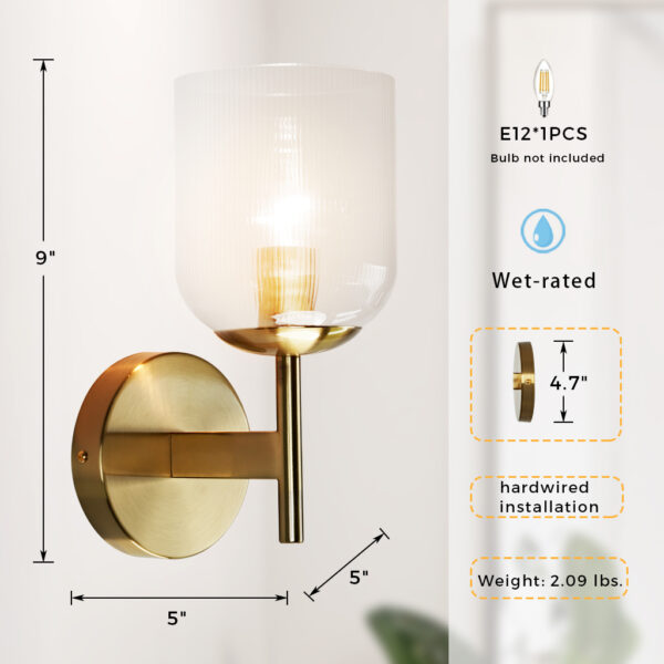 Bell-shaped Fluted Glass Wall Sconce - Image 2