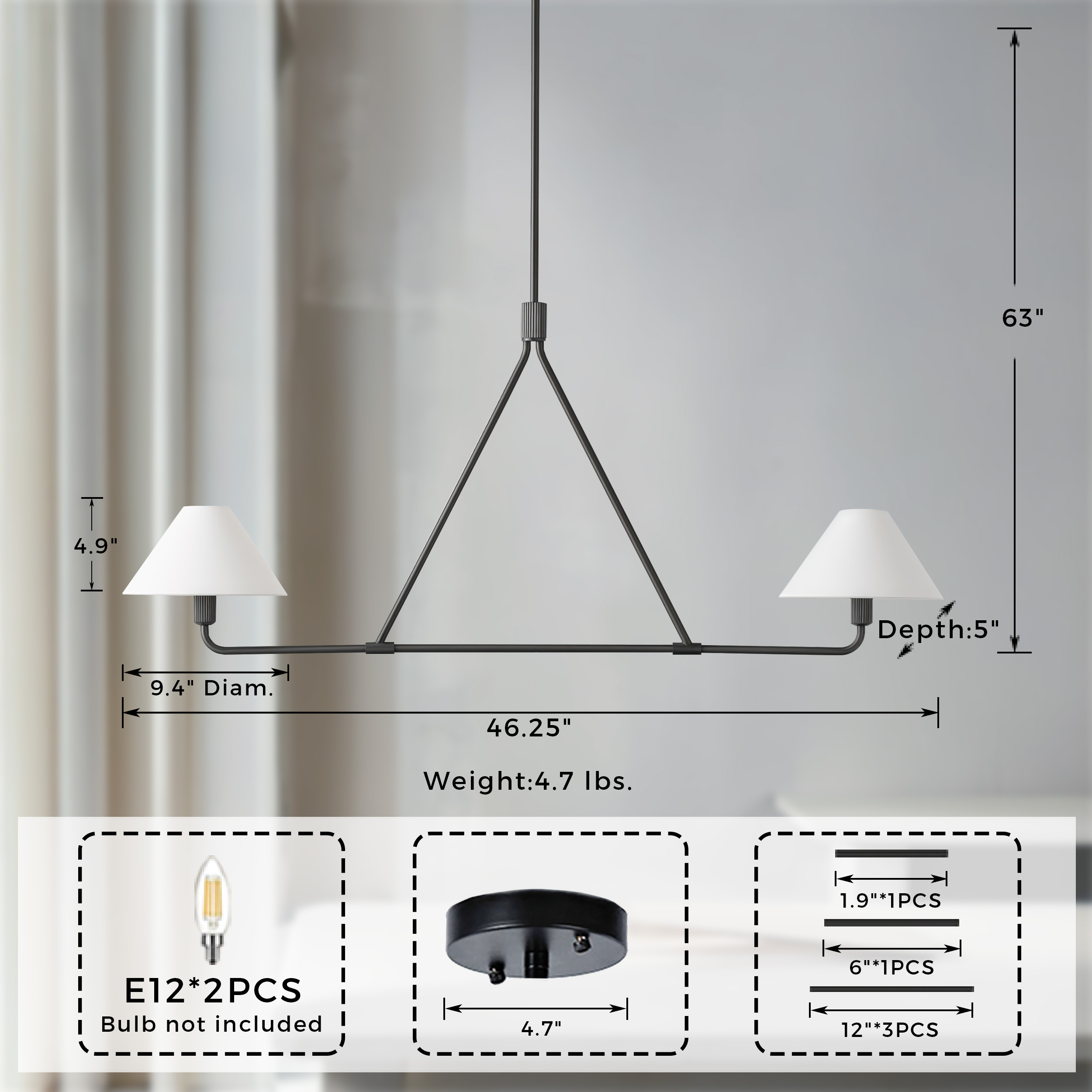Ivory Linen Conical 2-Light Linear Chandelier - Image 10