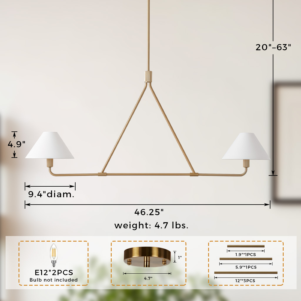 Ivory Linen Conical 2-Light Linear Chandelier - Image 26