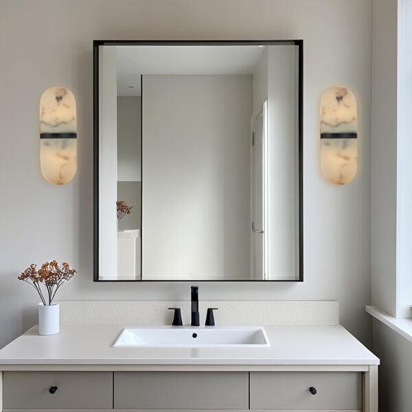Modern Alabaster-Style Resin Wall Sconce with Metal Frame - Image 20
