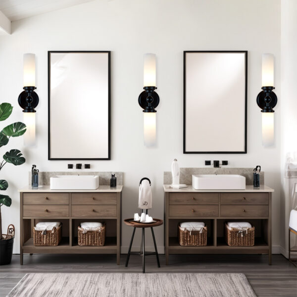 Milk Glass Double Tube Sconce Vanity Light - Image 24
