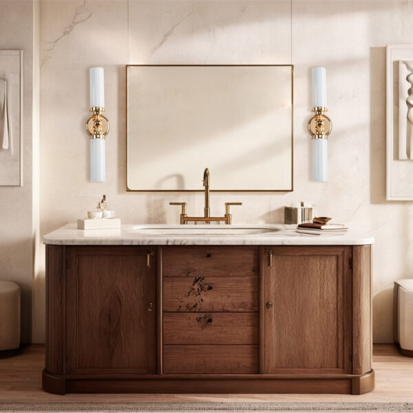Milk Glass Double Tube Sconce Vanity Light - Image 9