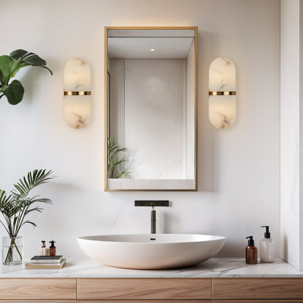 Modern Alabaster-Style Resin Wall Sconce with Metal Frame - Image 8
