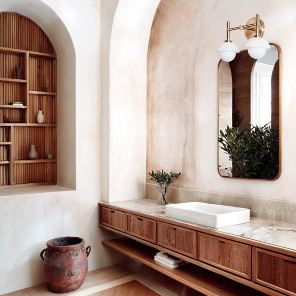 Brass Wall Sconce with Opal Glass Shade and Hand-Carved Alabaster - Image 6