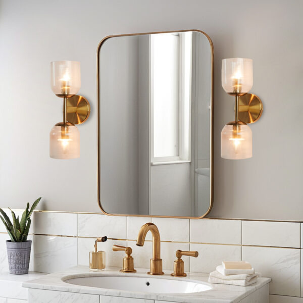 Bell-shaped Fluted Glass Double Wall Sconce - Image 14