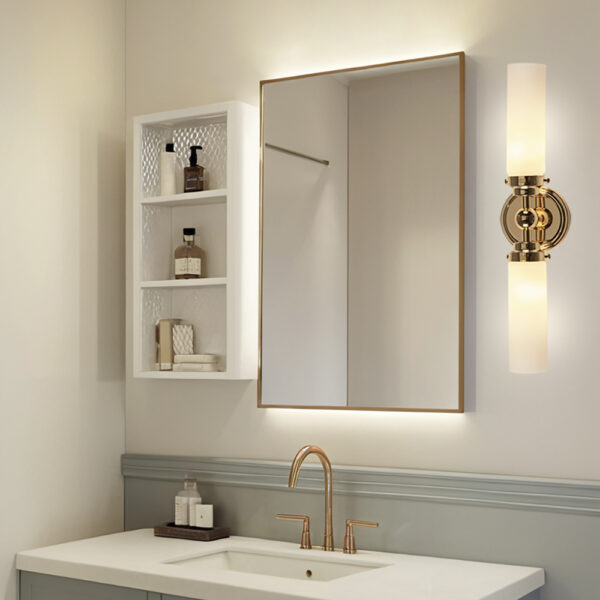 Milk Glass Double Tube Sconce Vanity Light - Image 7