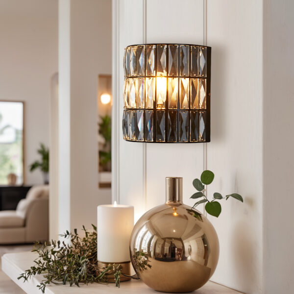 Antique Bronze Finish Crystal Sconce - Image 6