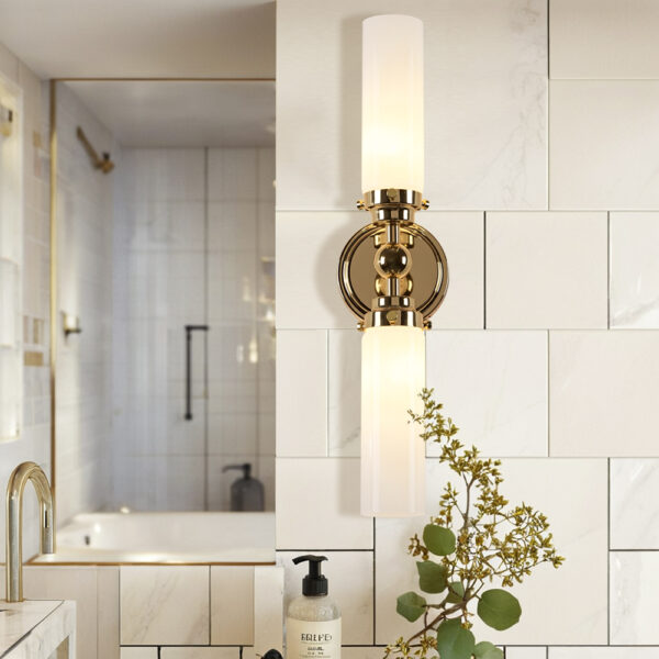 Milk Glass Double Tube Sconce Vanity Light - Image 8