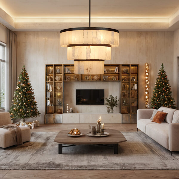 Rustic Alabaster Three-Tier Chandelier with Metal Detailing - Image 26