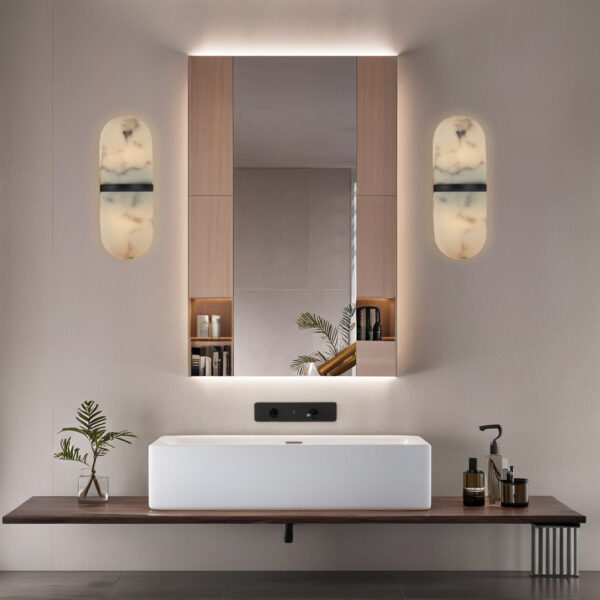 Modern Alabaster-Style Resin Wall Sconce with Metal Frame - Image 21