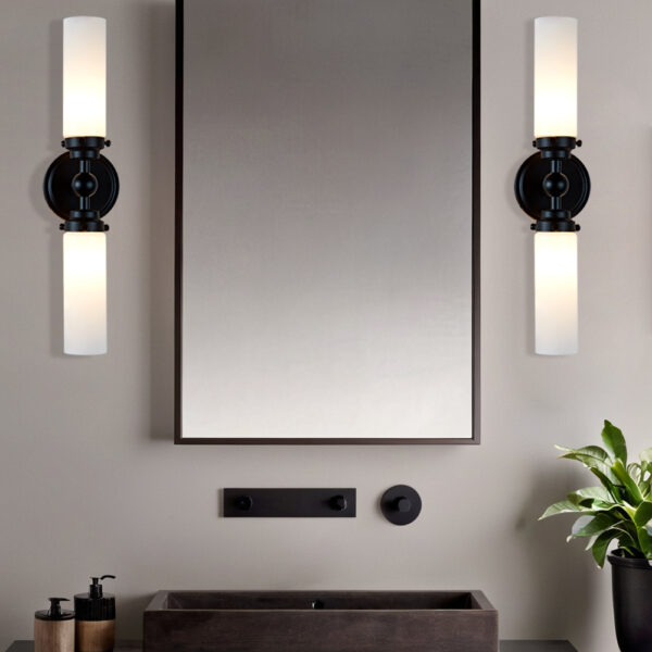 Milk Glass Double Tube Sconce Vanity Light - Image 25