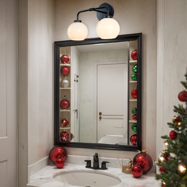 Globe Shade Matte Finish with Brass Accents Double Light Sconce - Image 7