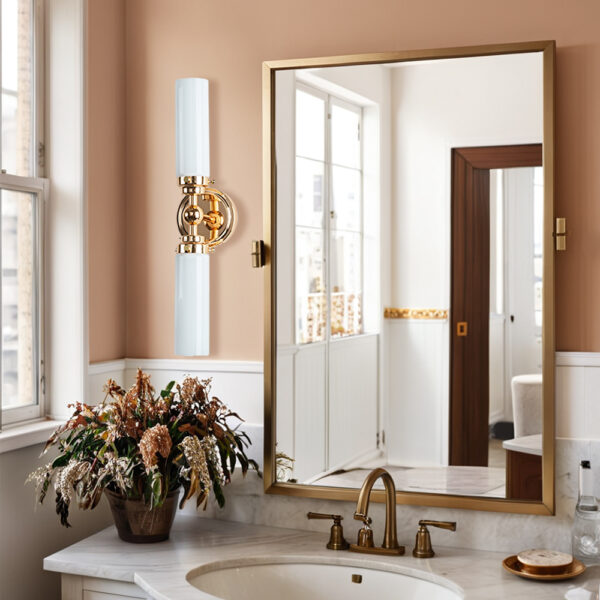 Milk Glass Double Tube Sconce Vanity Light - Image 10
