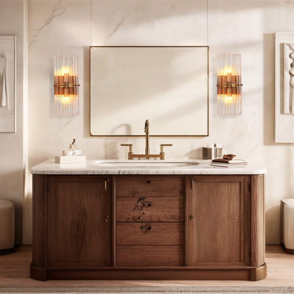 Vintage-Inspired Modern Brass and Crystal Wall Sconce - Image 7