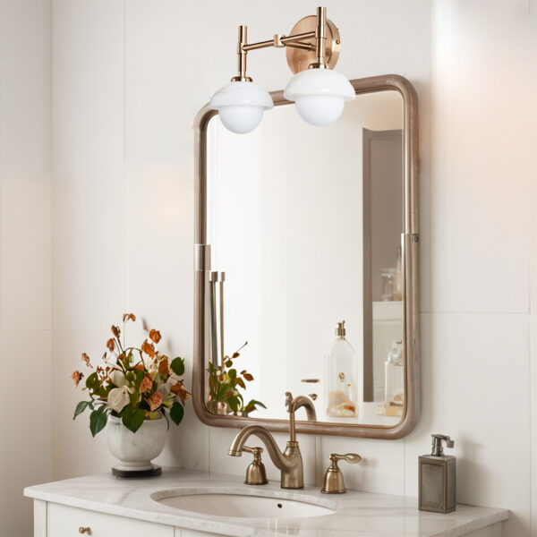 Brass Wall Sconce with Opal Glass Shade and Hand-Carved Alabaster - Image 7