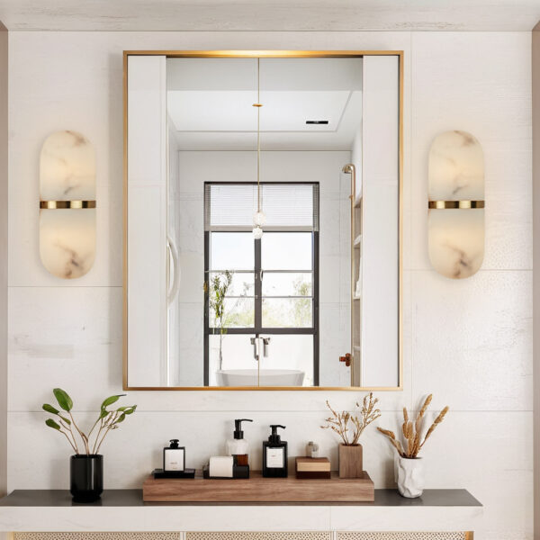 Modern Alabaster-Style Resin Wall Sconce with Metal Frame - Image 10