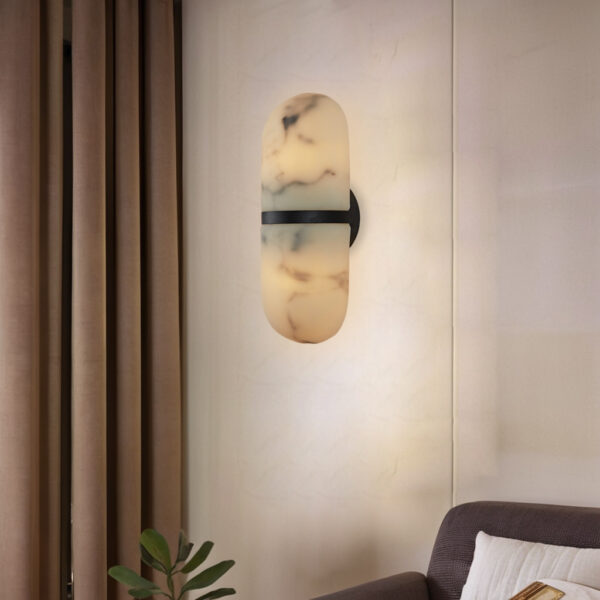 Modern Alabaster-Style Resin Wall Sconce with Metal Frame - Image 17