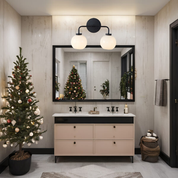 Globe Shade Matte Finish with Brass Accents Double Light Sconce - Image 8