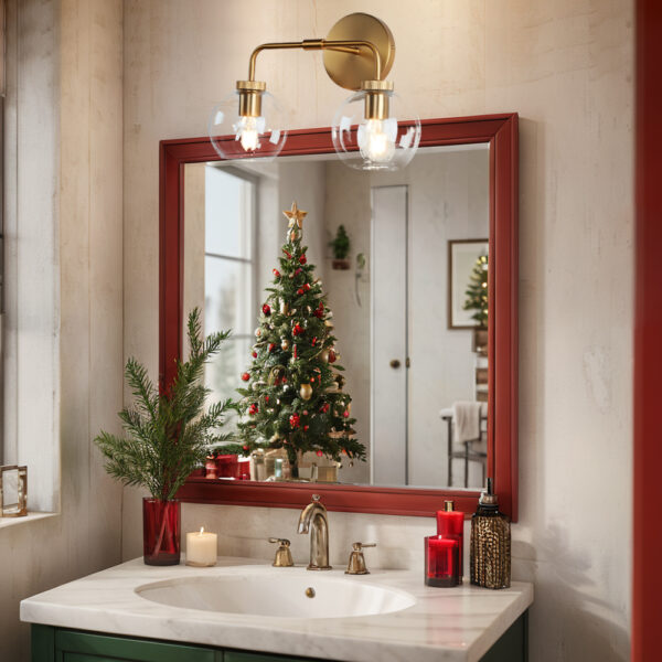 Globe Shade Matte Finish with Brass Accents Double Light Sconce - Image 47