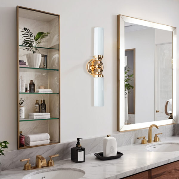 Milk Glass Double Tube Sconce Vanity Light - Image 11