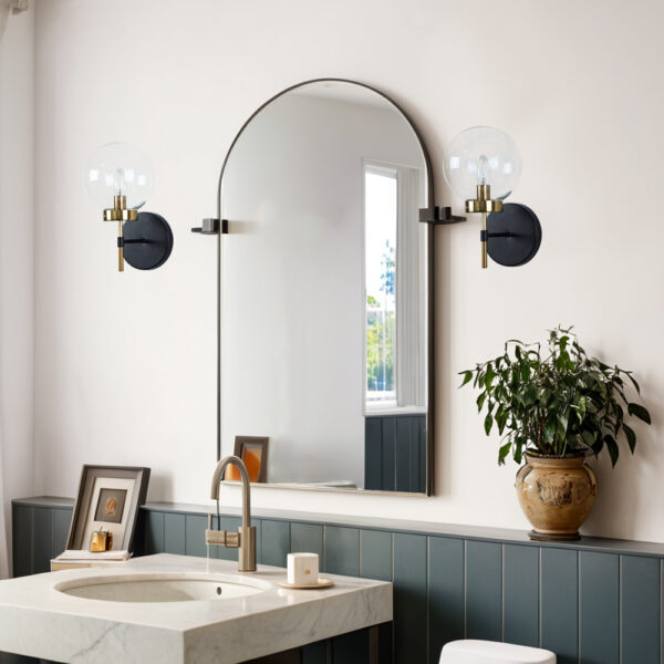 Brass Glow Mid-Century Glass Globe Wall Sconce - Image 8