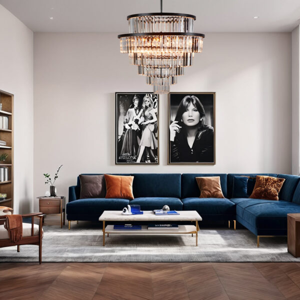 Crystal Elegance Vintage Brass Living Room Chandelier - Image 9