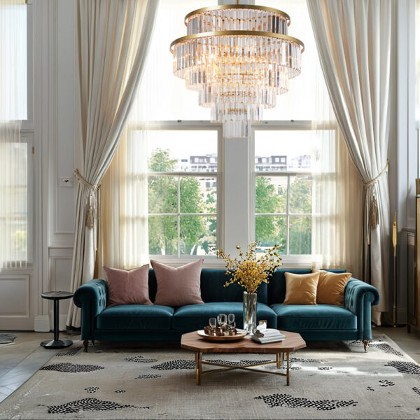 Crystal Elegance Vintage Brass Living Room Chandelier - Image 23
