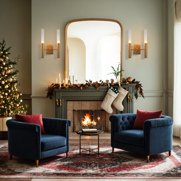 Brushed Brass Double Fluted Glass Tube Wall Sconce - Image 8