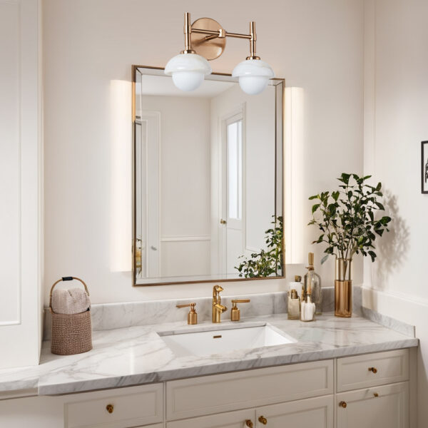 Brass Wall Sconce with Opal Glass Shade and Hand-Carved Alabaster - Image 8